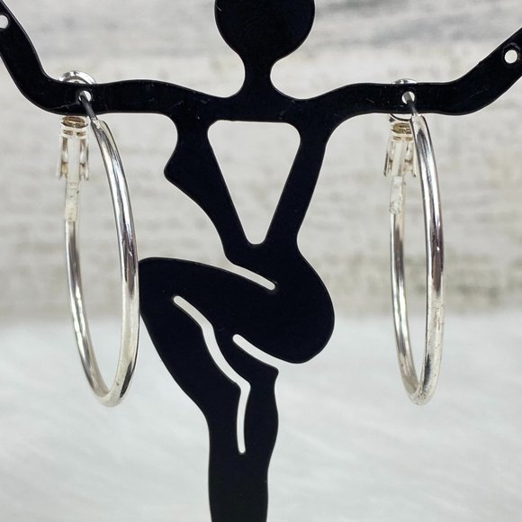 Vintage Silver Tone Hinged Large Hoop Earrings - Picture 1 of 5